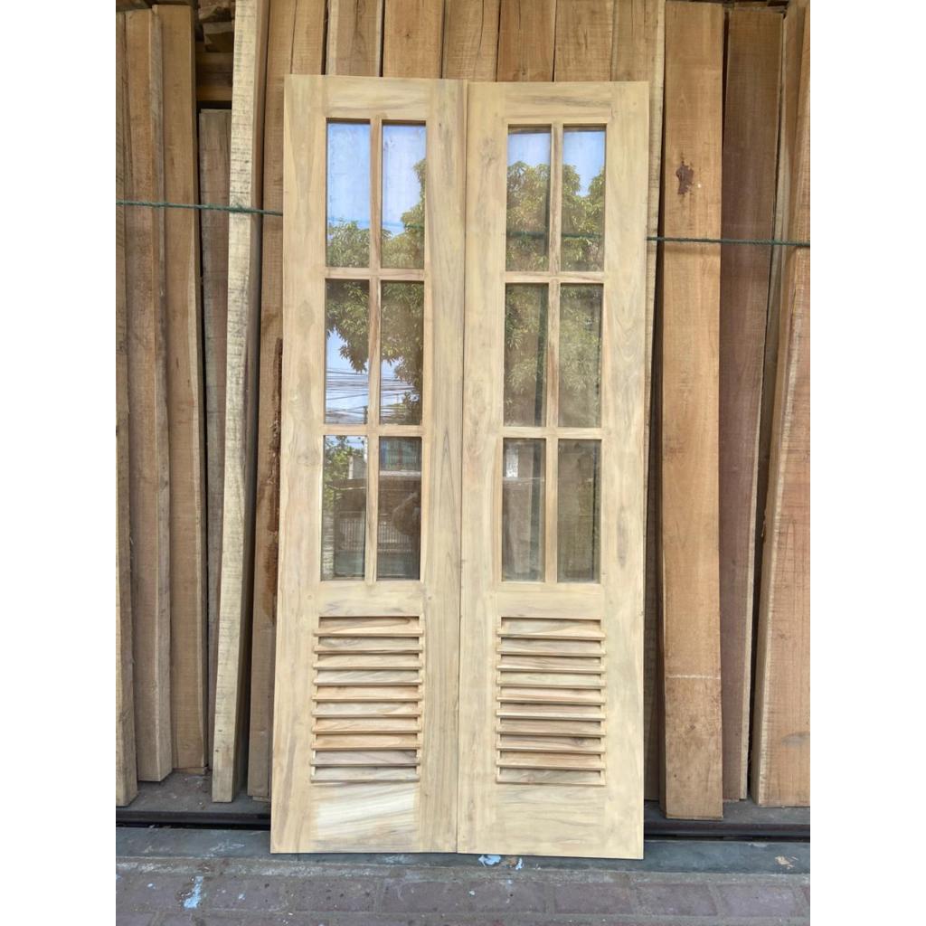 PINTU 2 MODEL KACA REKOCEK + JALUSI 100% KAYU JATI
