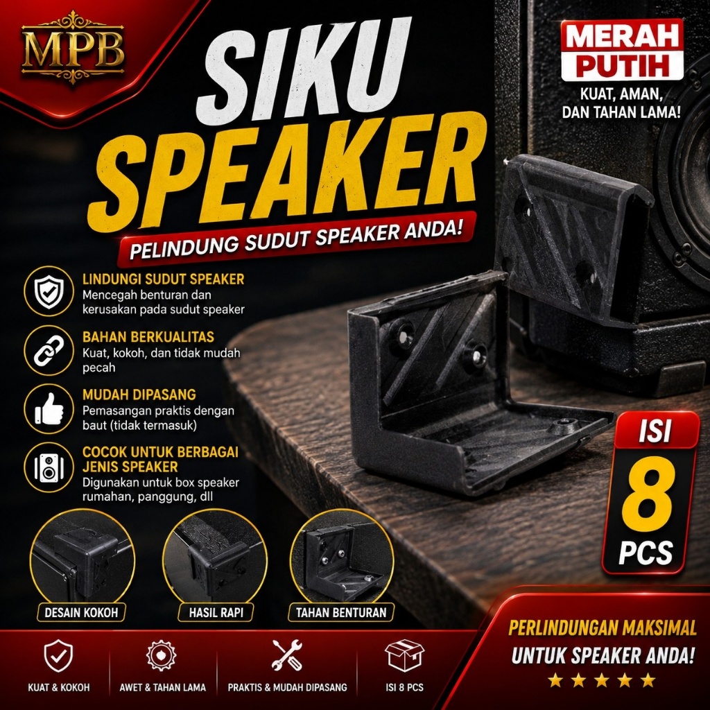 Siku Sudut Box Speaker / Siku Plastik Box Speaker / Siku-siku Box Speaker Berkualitas Isi 8 Pcs