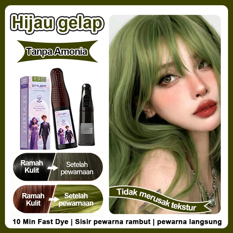 [ Pengiriman cepat ] cat rambut Mustard Green Tidak perlu pemutih, pria dan wanita, Hijau olive pewa