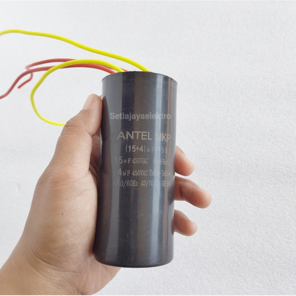 15+4uF kapasitor mesin cuci ANTEL MKP 15 + 4uF 450V AC +-5%  - Capasitor dual run 15 + 4uF 4 KABEL