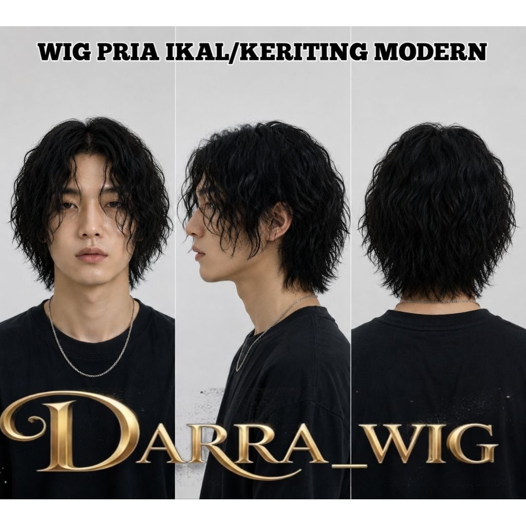 Wig Pria Rambut keriting ikal / Wig Rambut pria gelombang gaya harajuku