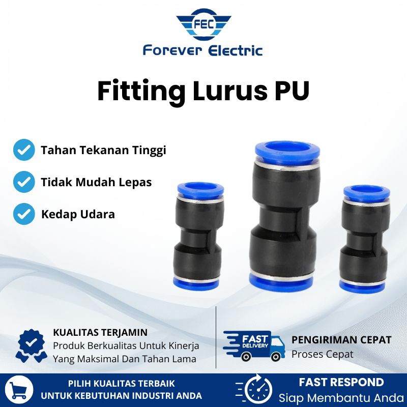 FITTING LURUS PU6 PU8 PU10 PU12 SLIP LOCK JOINER KONEKTOR LURUS PNEUMATIC SELANG PU 6mm x 6mm