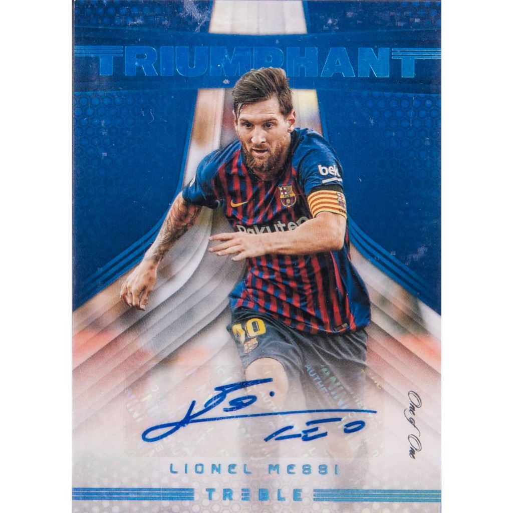 Fullprint Replica Kartu Mainan Anak Jadul Bola tanda tangan Messi 2019 treble