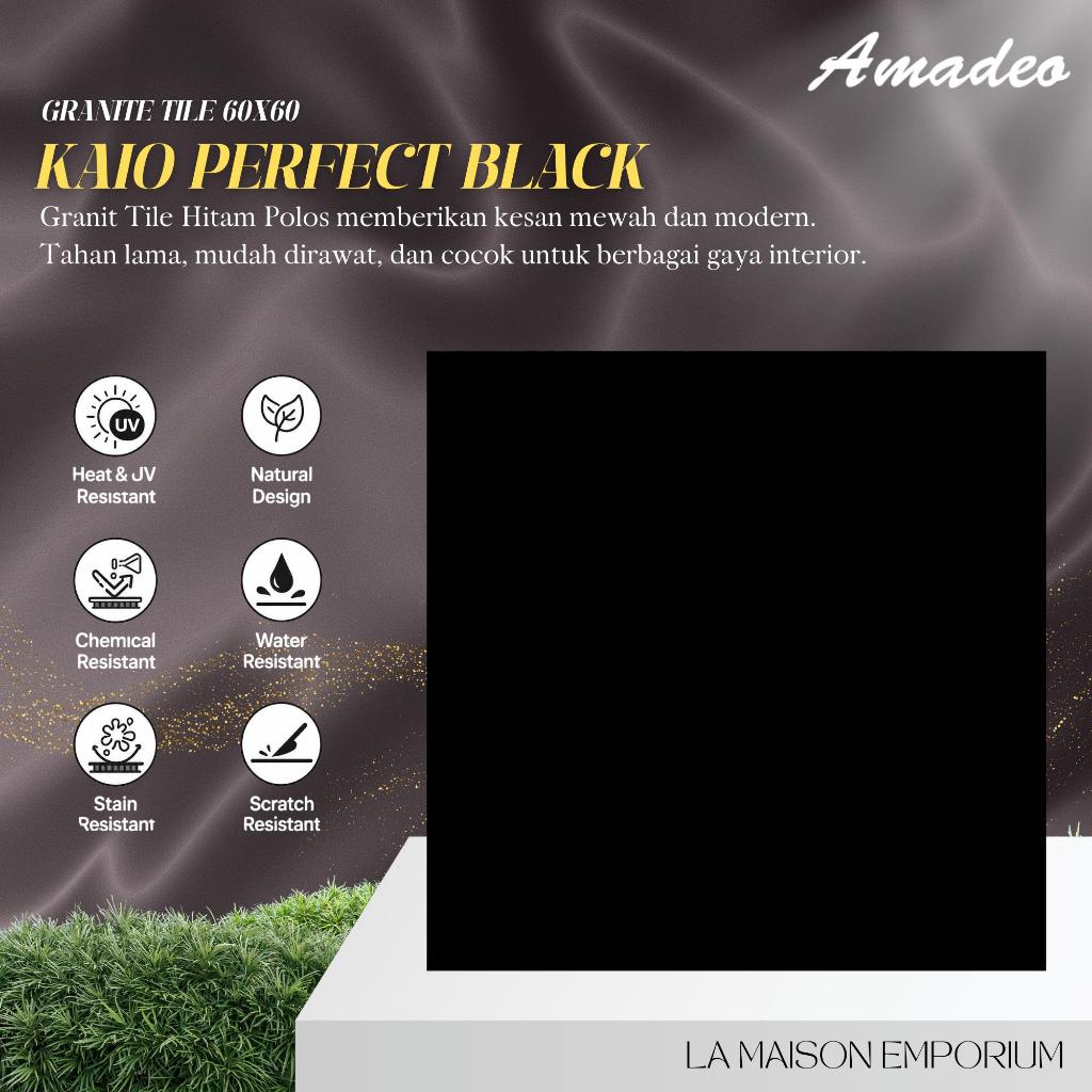 GRANITE TILE 60X60 BLACK GLAZED POLISHED / granit HITAM POLOS GLOSSY amadeo