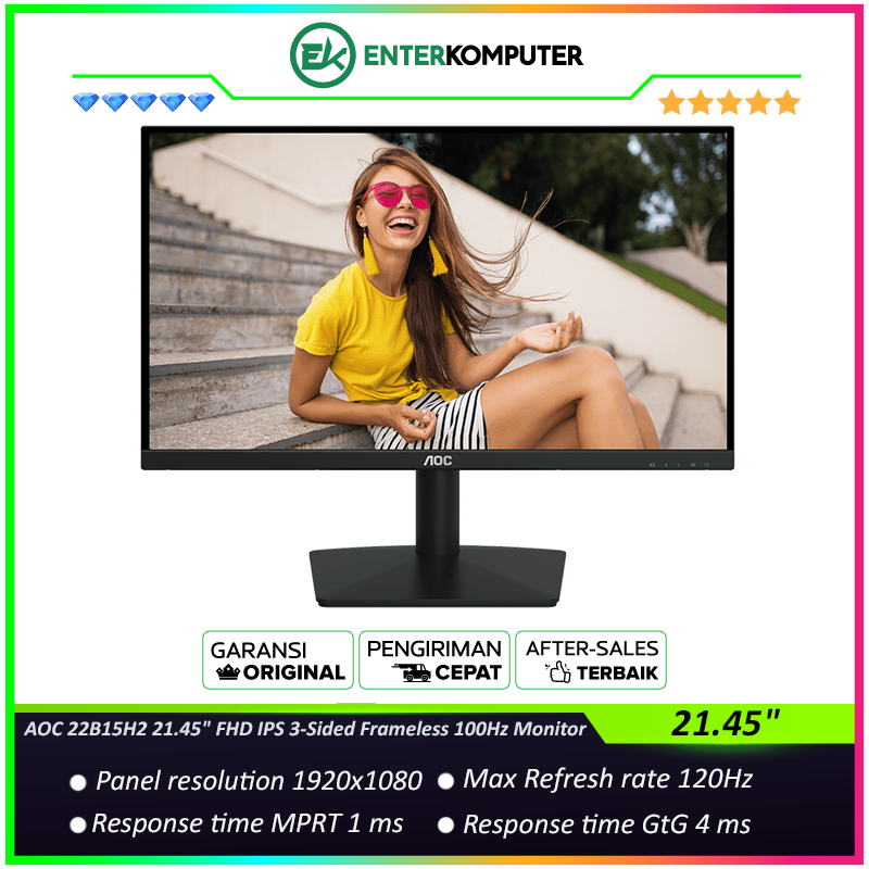 AOC 22B15H2 21.45" FHD IPS 3-Sided Frameless 100Hz Monitor / Monitor 22 Inch