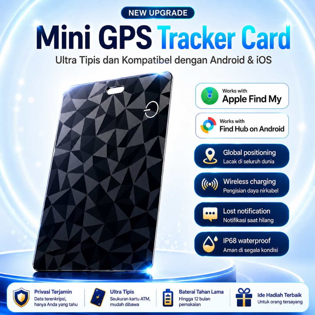 Alat Pelacak Lokasi Smart Tag GPS - Portable Mini Card GPS Tracker - Kartu Pelacak Anti Maling untuk