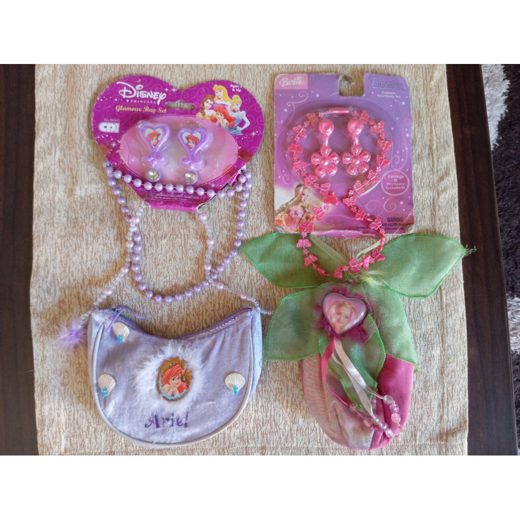 Set Aksesoris Fashion Anak Tas Kalung Anting Barbie Fairytopia & Disney Princess Ariel
