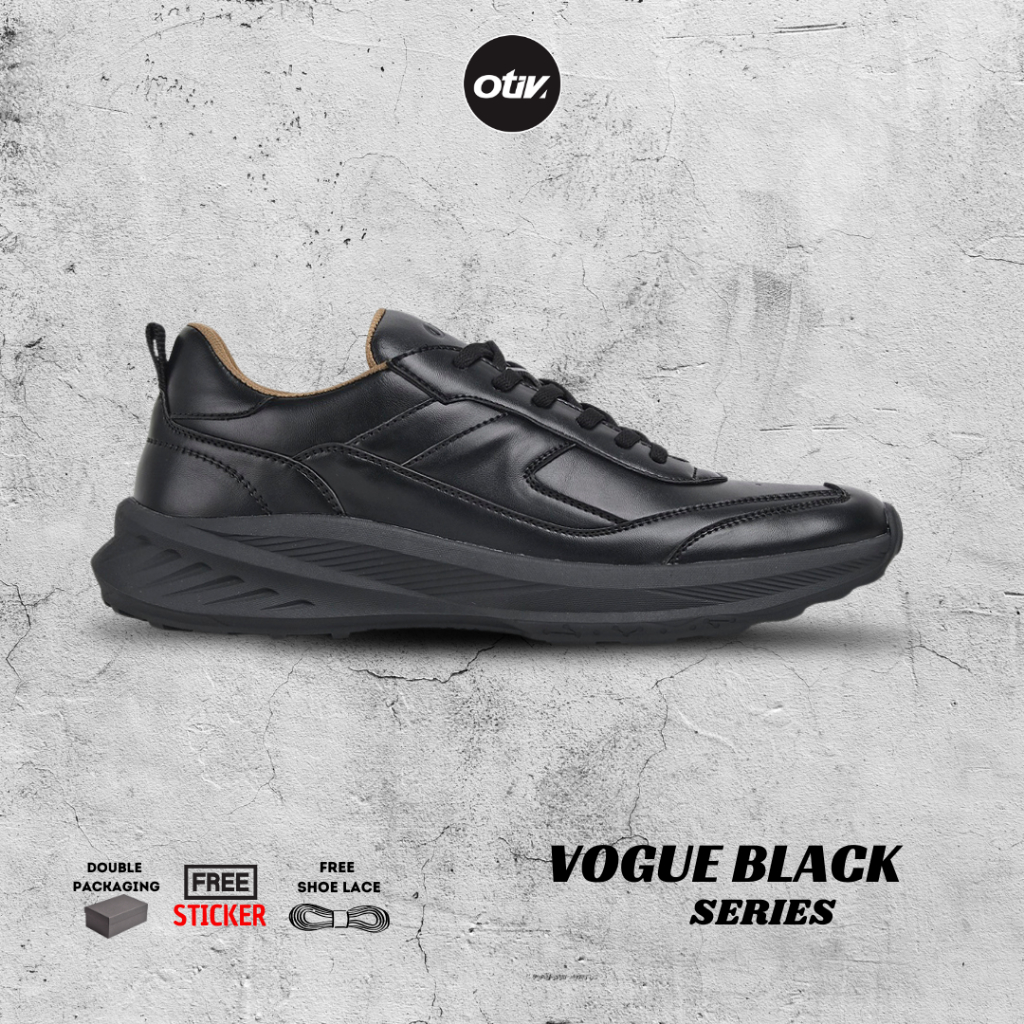 Vogue Black - Sepatu Sneakers Kulit Casual Pria Kuliah Kerja Travelling Merek Otiv