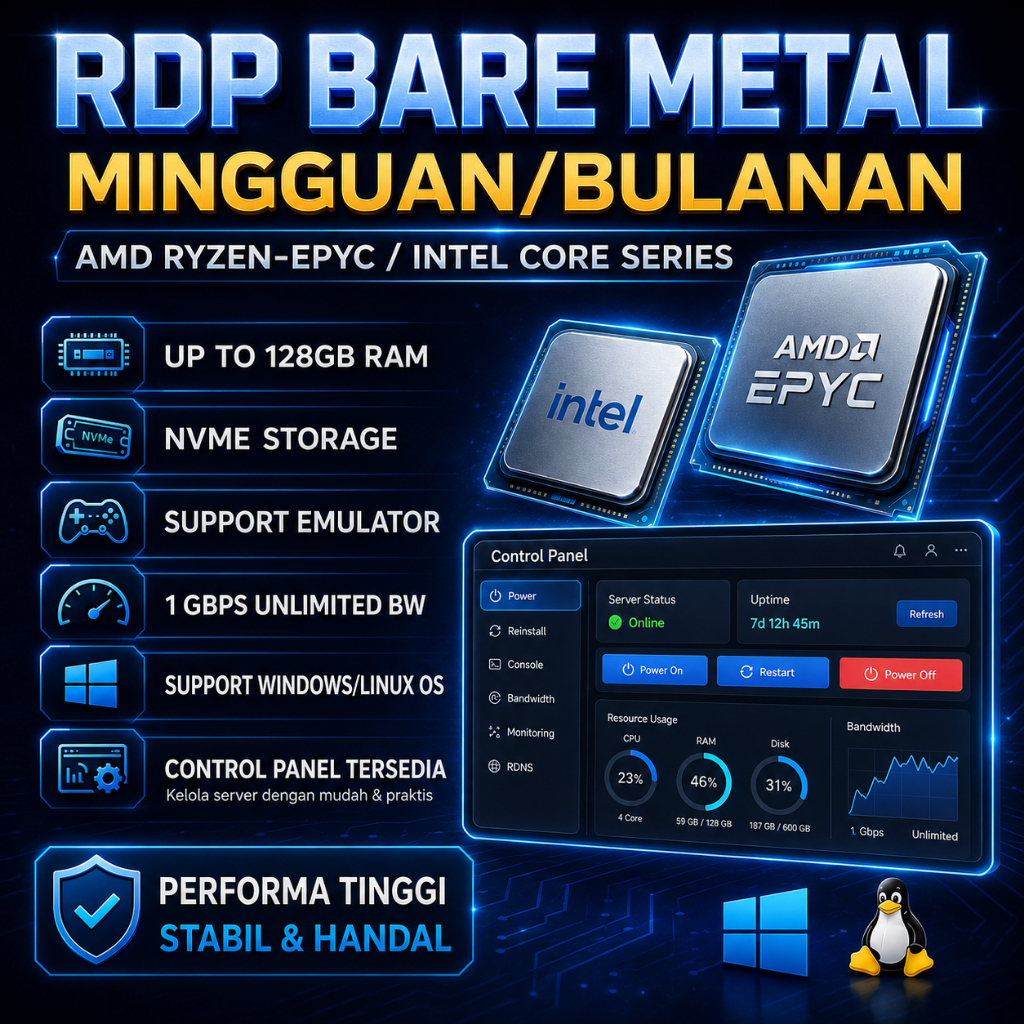 RDP BARE METAL GPU Dual AMD EPYC 7402 (48 Cores / 96 Threads) 256GB RAM 2TB NVMe