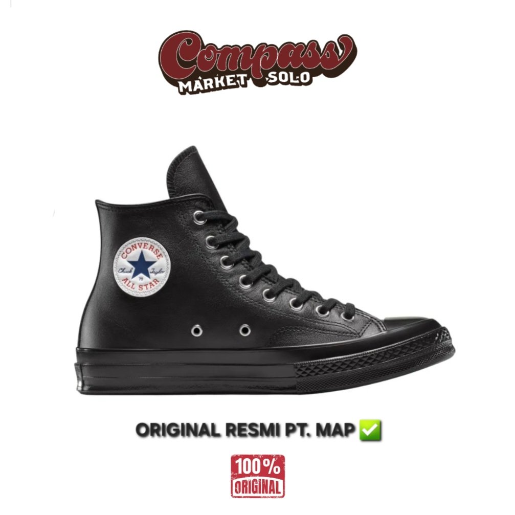 [ORIGINAL 100%] CONVERSE CHUCK 70S HIGH ALL BLACK LEATHER RESMI PT. MAP - MEN'S SNEAKERS