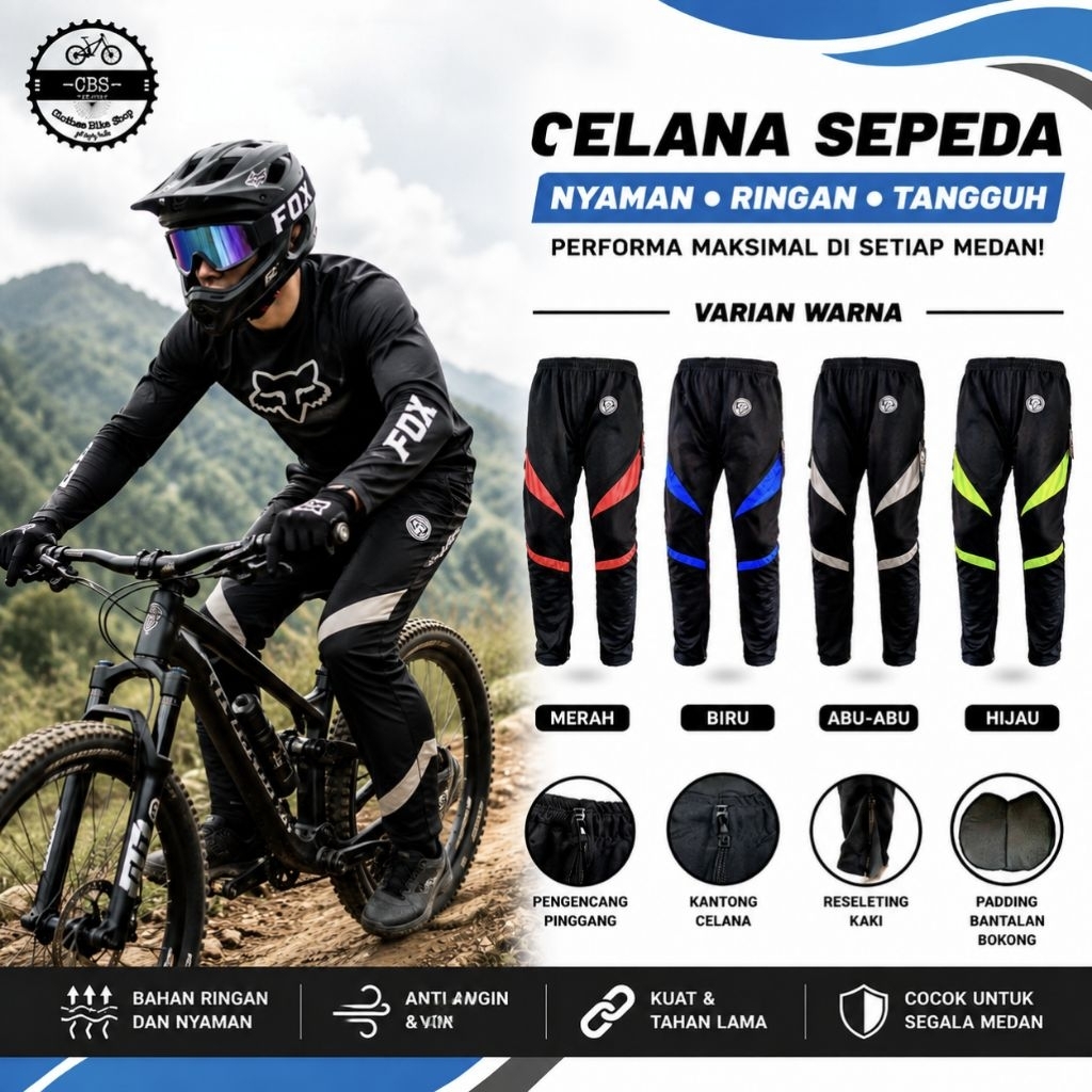 Celana Sepeda Panjang MTB,Olahraga Gowes Gunung MTB Pria Padding Busa Trening