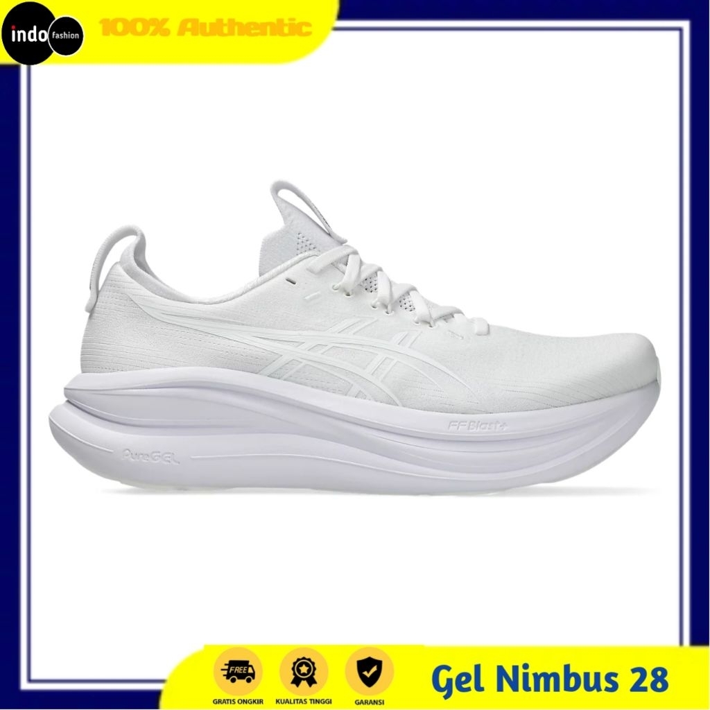 Asics Gel Nimbus 28 White Sepatu Pria Men's Running Original