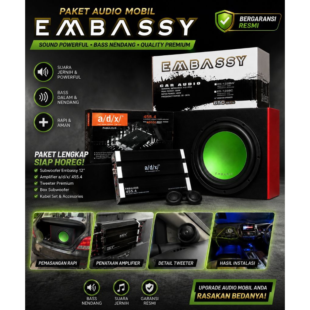 audio mobil / paketan audio mobil Embassy Lengkap tinggal instalasi pasang