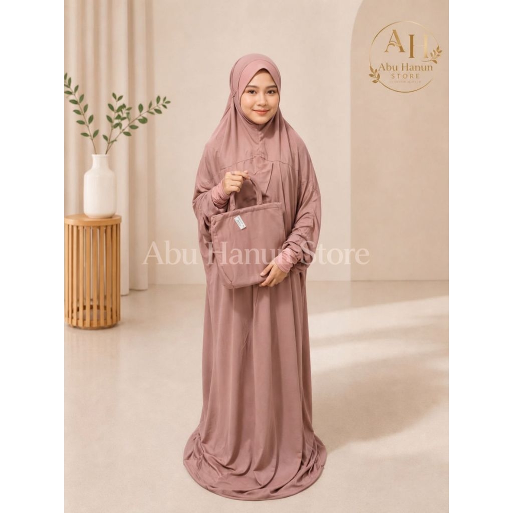 Mukena Terusan Malaysia Remaja Katun Rayon Super Adem Motif Cantik Free Tas - Mukena Lajuran Manset 