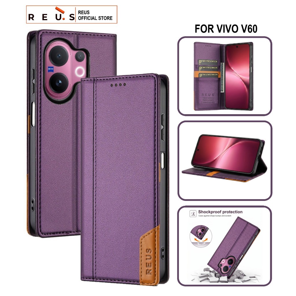 Reus Leather Case Flip Vivo V60 Premium Magnet Shockproof Cover - REUS Official Store