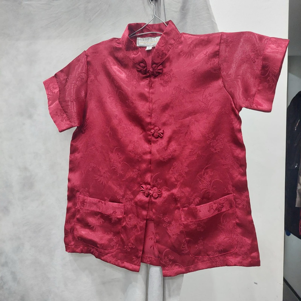 Atasan cheongsam anak laki-laki merah maroon ganteng