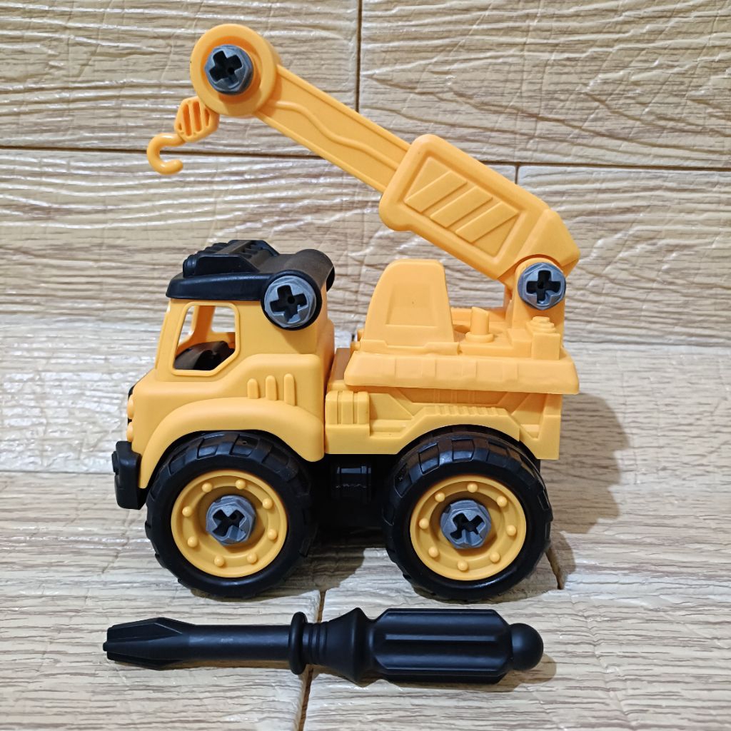 Mainan bongkar pasang Mekanik Junior DIY Construction truck truk konstruksi RKC 02272 excavator cran