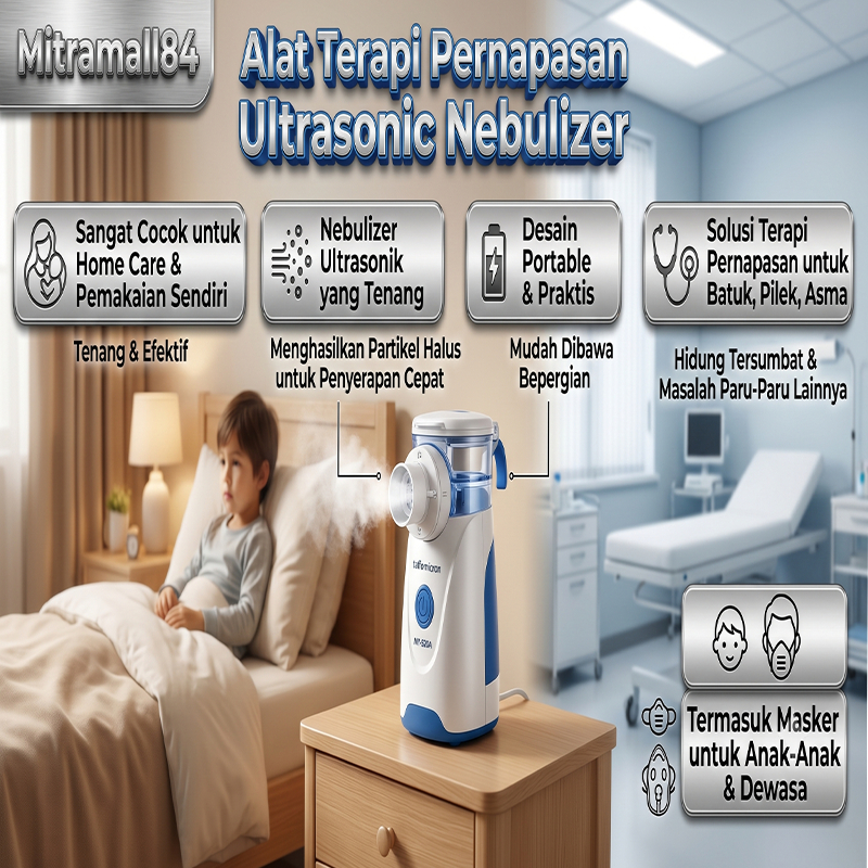 Alat Uap Pernafasan Asma | Alat Uap Nebulizer | inhaler hidung Bayi-Dewasa  MY-520A - White