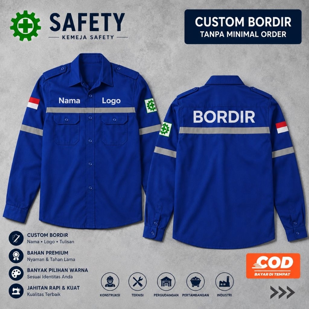 Custom Bordir kemeja safety, wearpack, baju kerja