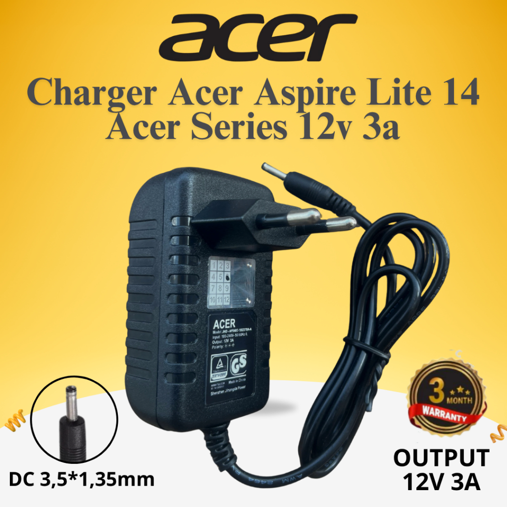 CHARGER CAS ACER ASPIRE LITE 14 12V 3A JACK 3,5MM GARANSI 3 BULAN