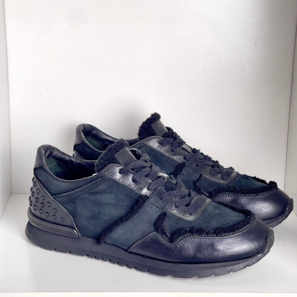 42 TODS GIRMINO LEATHER SUEDE BLACK SNEAKERS