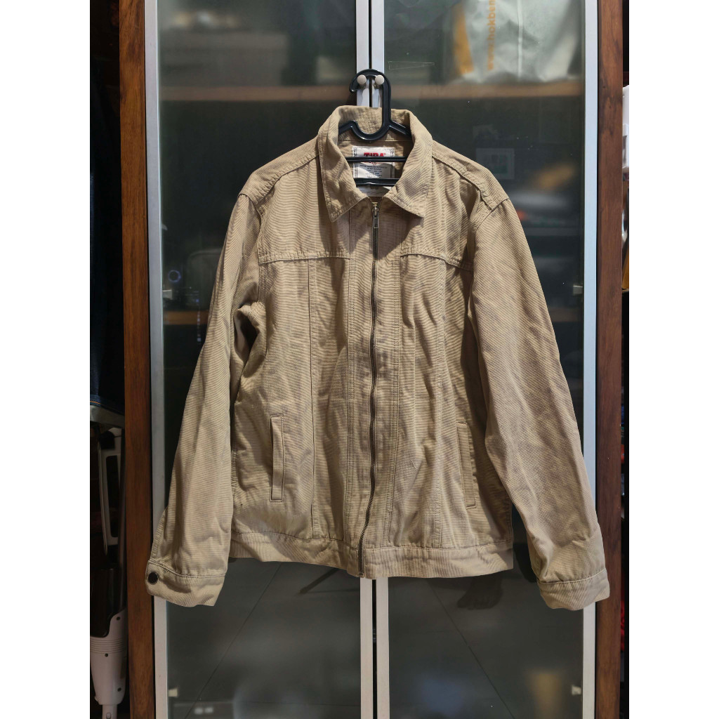 Jaket Jacket TIRA Jeans Model Harrington Canvas Zipper Warna Khaki Cokelat Outer Motor Gaul
