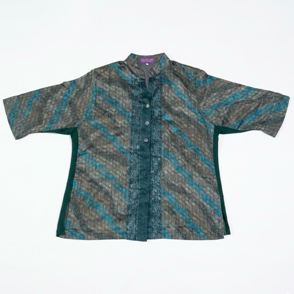 Sutra Putih Kemeja Sutra Pria Lengan Pendek Batik Size XL PRELOVED