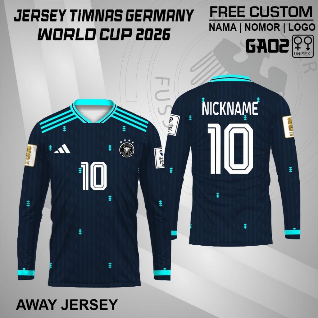 Jersey kaos lengan panjang timnas jerman 2026 home away free custom