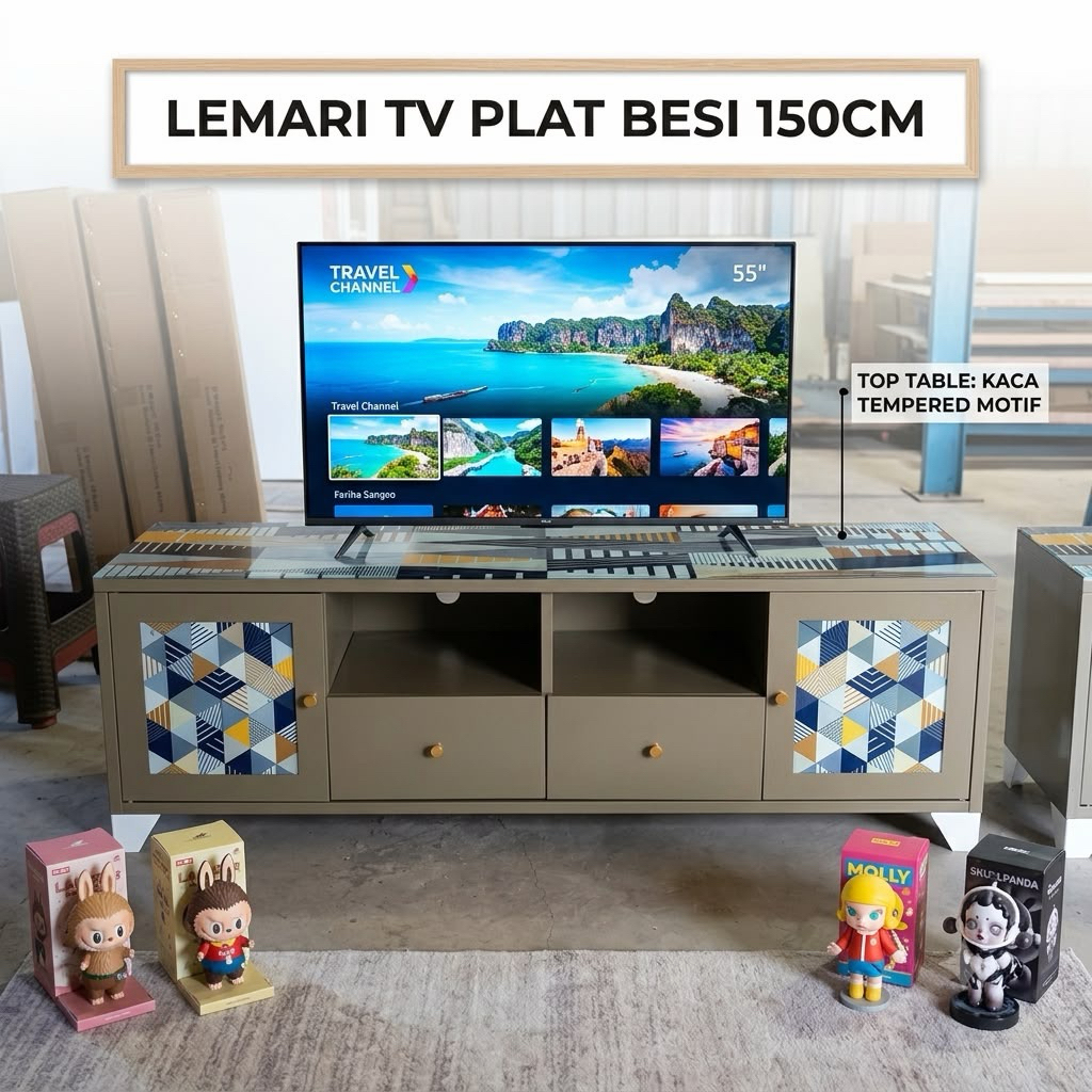 Rak TV Plat Besi Pendek 150 cm Meja TV Plat Besi Meja TV Pendek Lemari TV Plat Besi Pendek 150 cm Bu