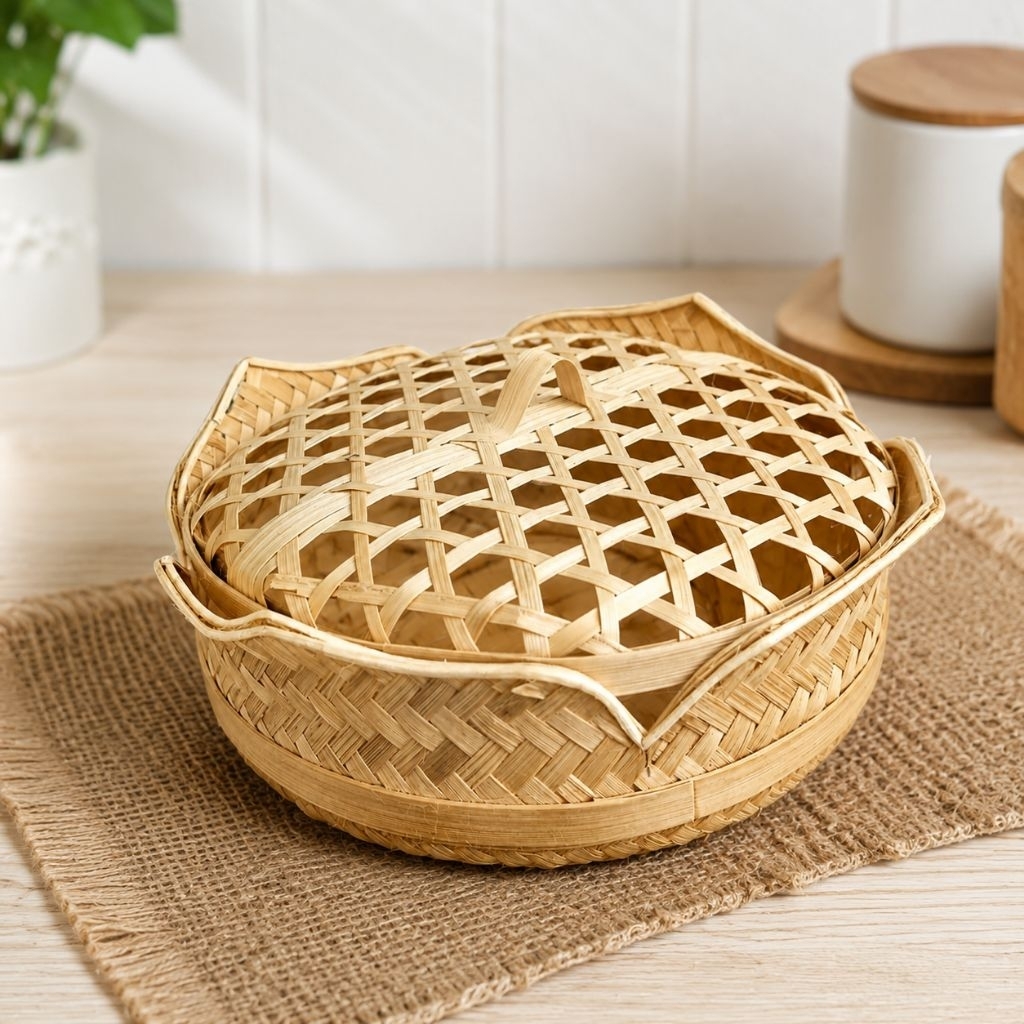 besek teratai tutup bambu 23 cm hampers besek teratai berkaki mangkok teratai besek bambu bulat bese
