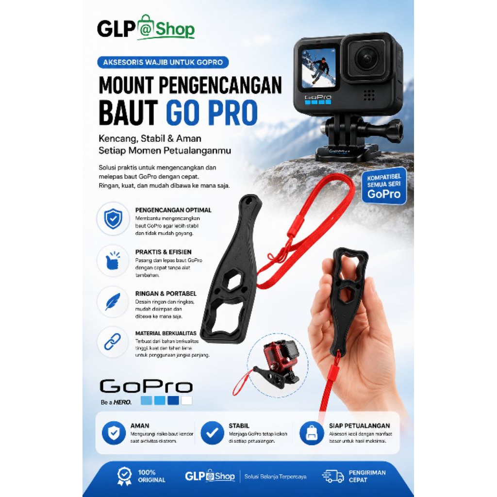 Mount Pengunci Baut For Go Pro Action Camera / Thumb Screw Wrench Tool/Kunci Serbaguna untuk Action 