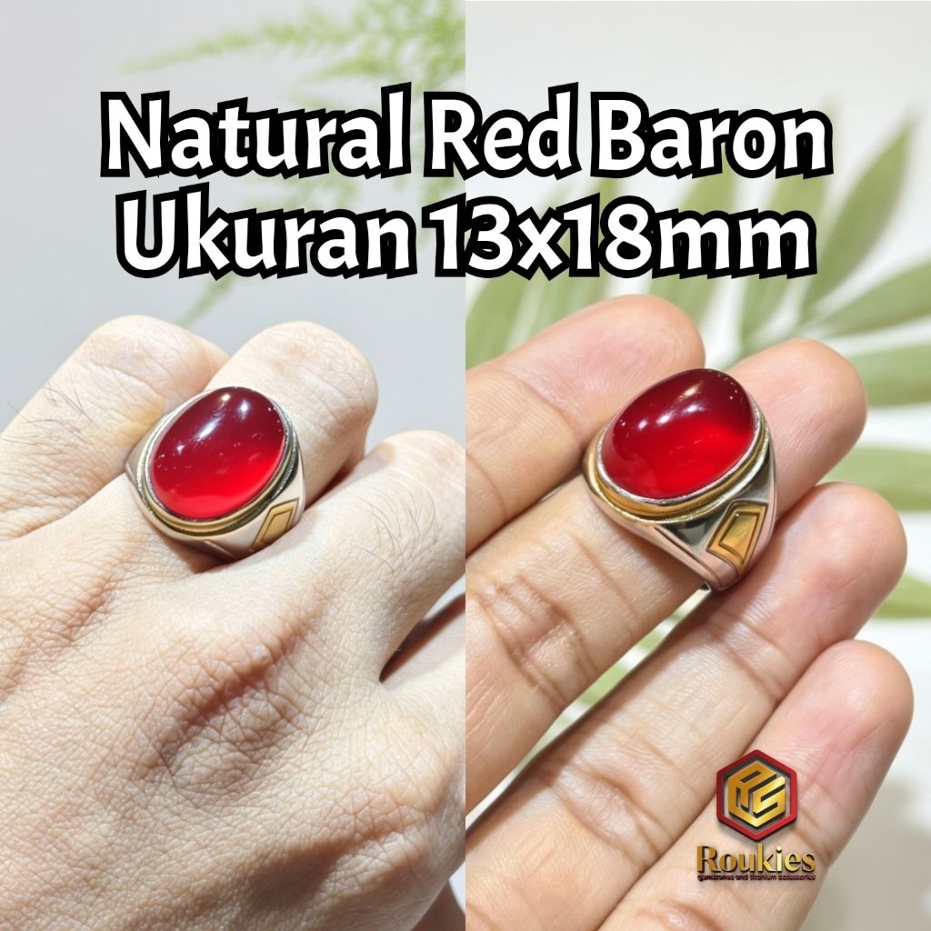 Cincin Batu Red Baron Ring Titanium Ukuran 13x18mm Bahan Natural Dyed untuk Ukuran Jari 7/8/9/10 Des