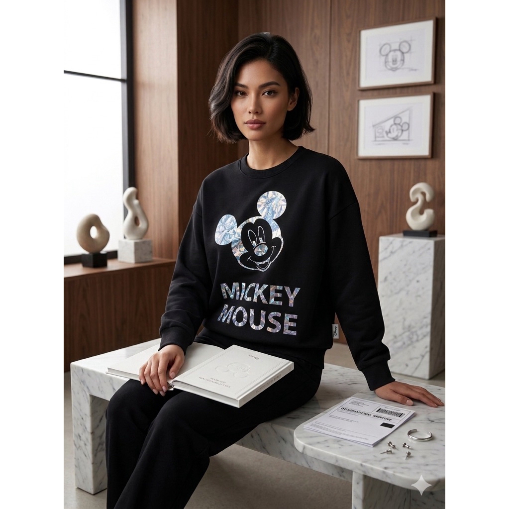 BANTU(NWTA)> Disney Mickey Mouse Hologram Sweater Original - Black (Outfit/Pakaian)Preloved/2nd/Seco