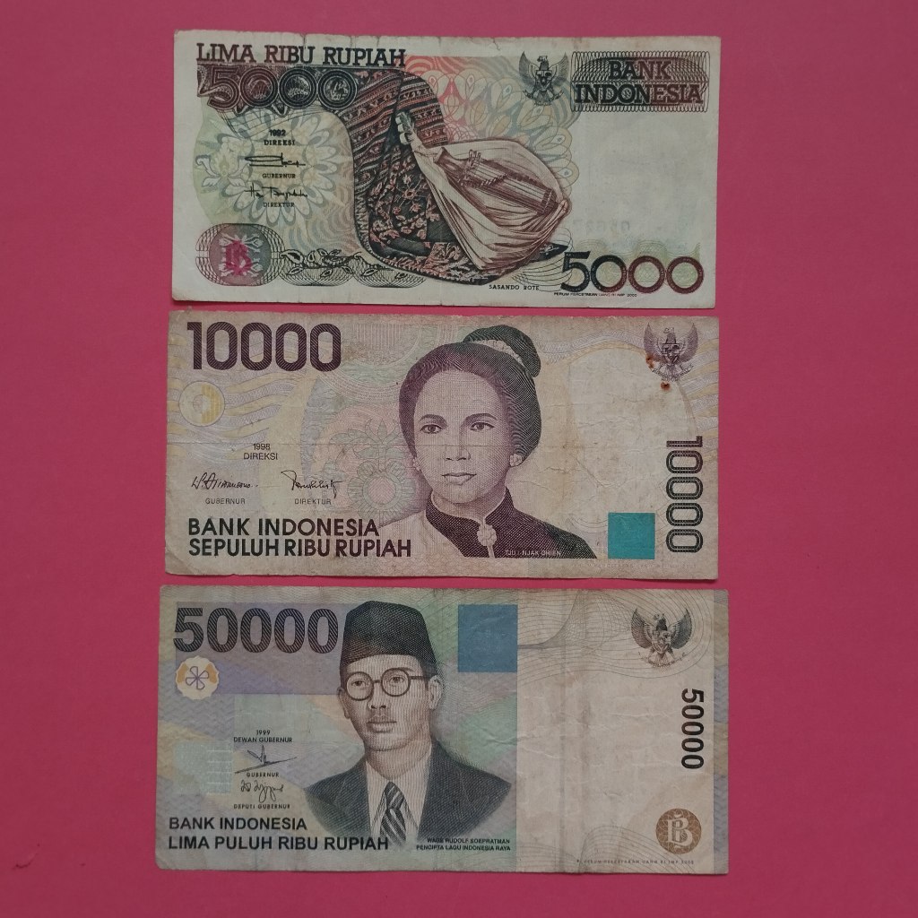 Uang Kuno Kertas Rp 5000, Rp 10000 Dan Rp 50000 UK BBG 007