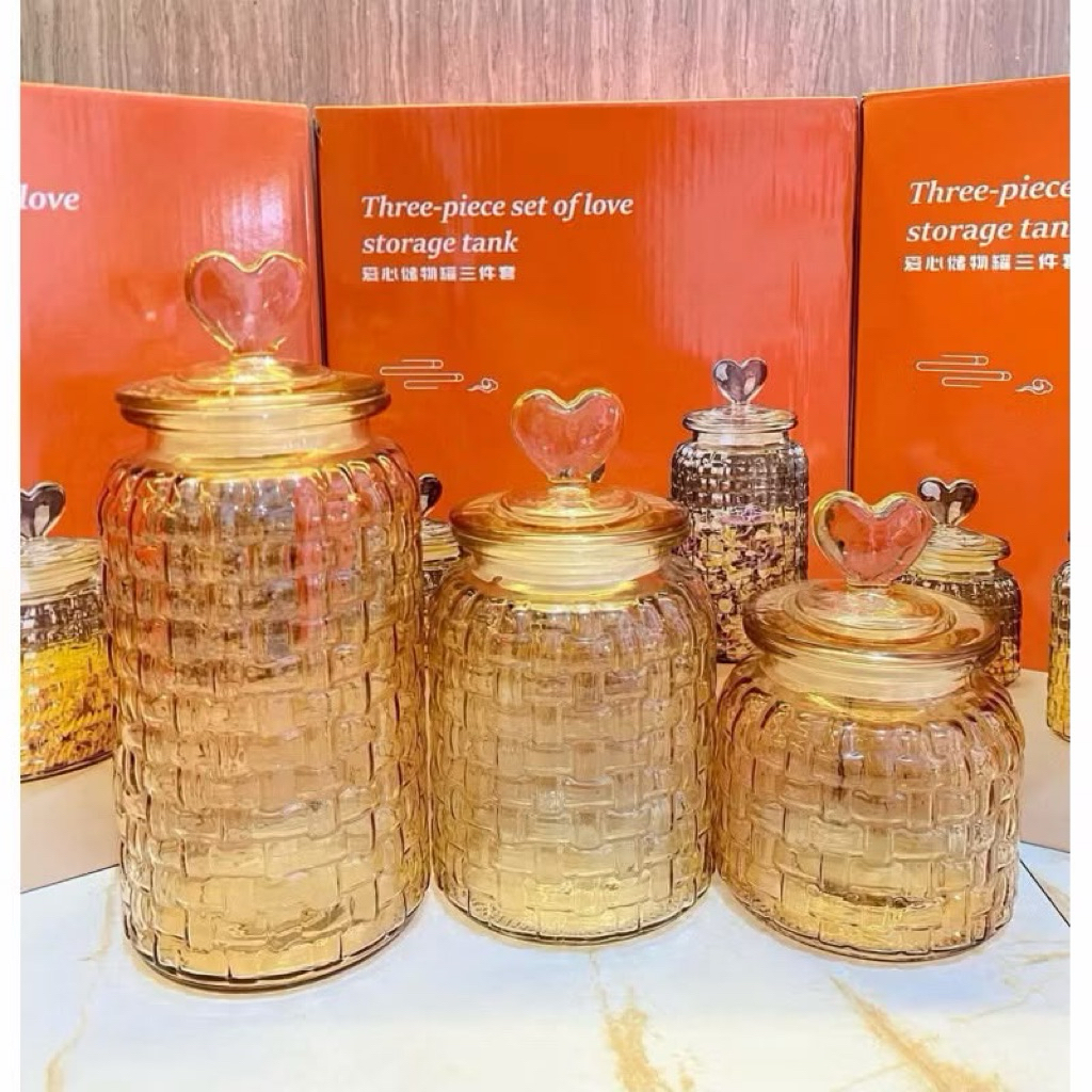 Toples Snack Kaca Set 3In1 / Tempat Kue Kering Set 3 Kaca