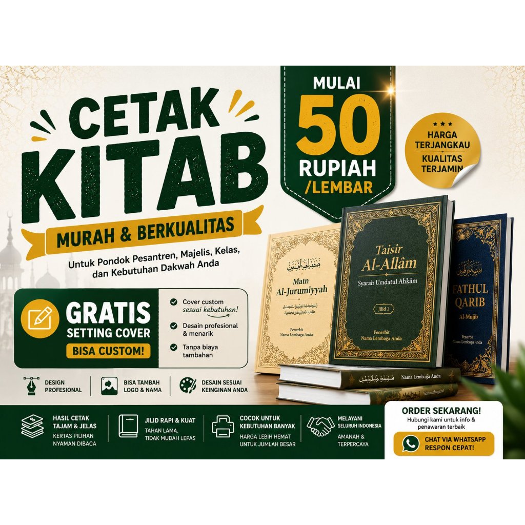 cetak kitab murah mulai 50 rupiah/lembar. gratis setting cover bisa custom
