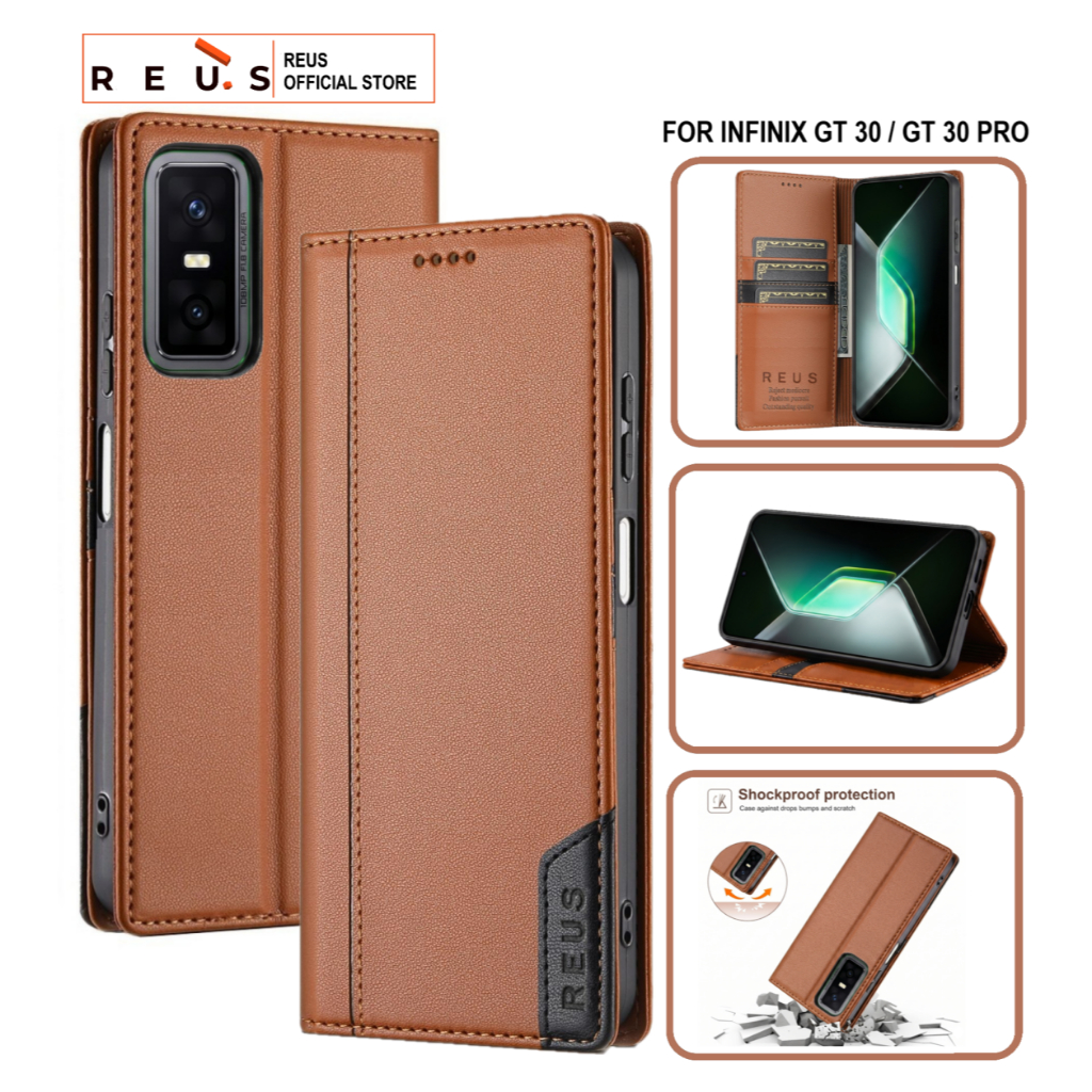 Reus Leather Case Flip Infinix Gt 30 / Gt 30 Pro Premium Magnet Shockproof Cover - REUS Official Sto