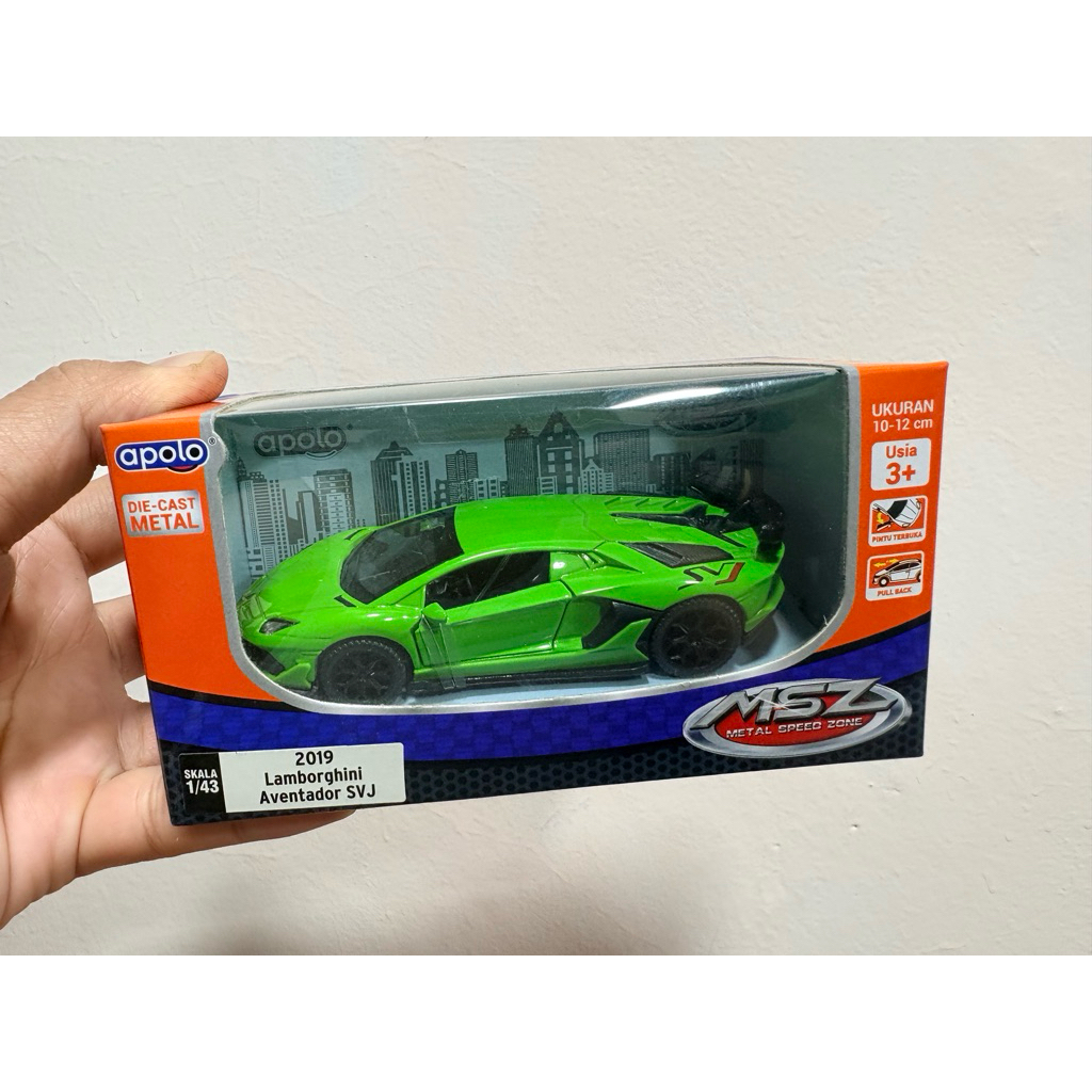 Apolo Diecast 2019 Lamborghini Aventador SVJ Skala 1:43 Green Hijau MSZ Official Licensed