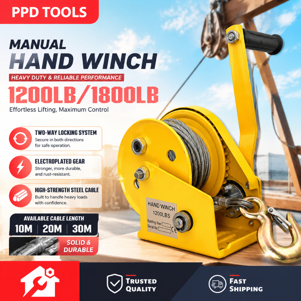 PPD Hand Winch Katrol Winch Manual Engkol Tangan Dua Arah Mengunci Sendiri Traksi Derek 1200/1800lbs