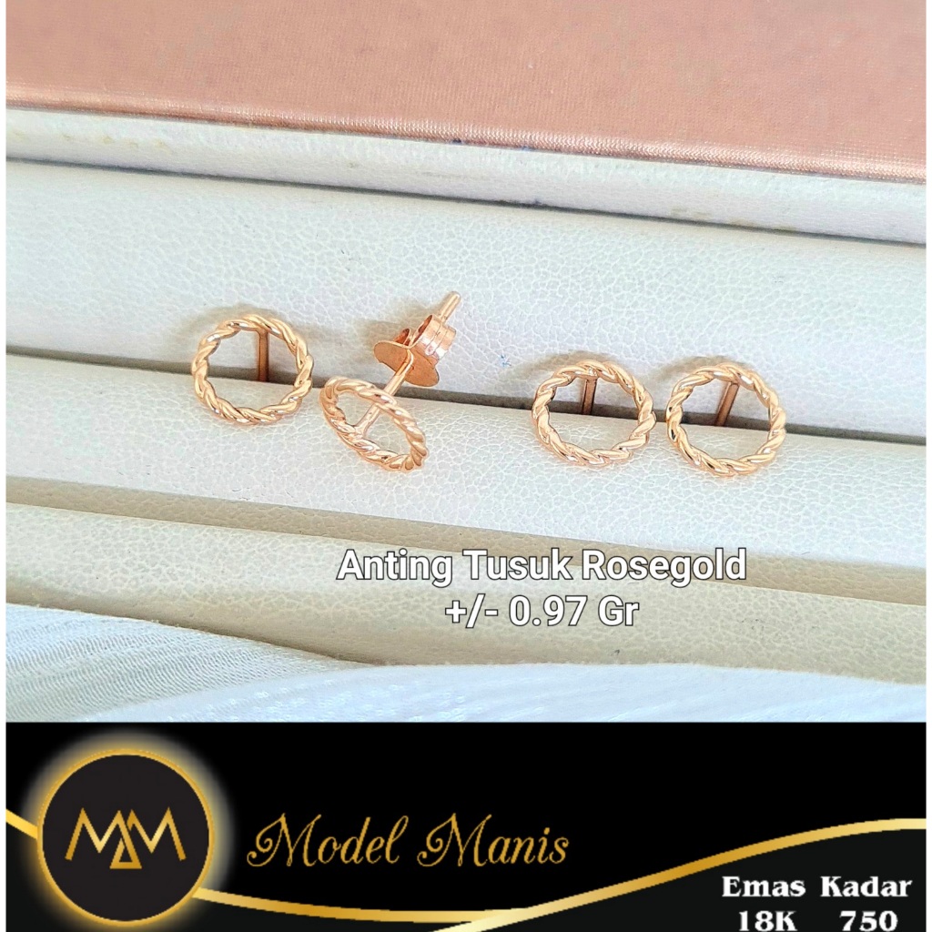 Anting Tusuk Ring Italy AU Rosegold 750 kadar 18k