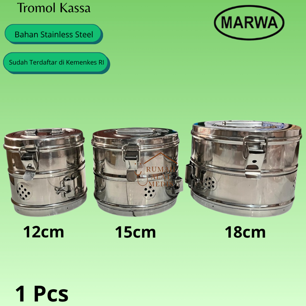 Marwa Dressing Drum / Tromol Kassa 12cm / 15cm / 18cm / Tromol Stainless / Tromol Sterilisasi