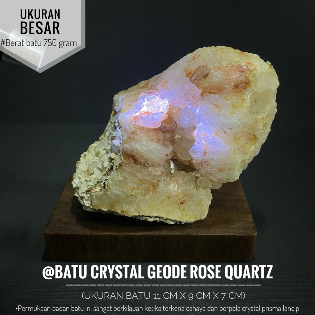 Batu Crystal Geode Rose Quartz L42 atau Batu Kristal Rose Quartz Natural atau Clear Crystal Geode Ro