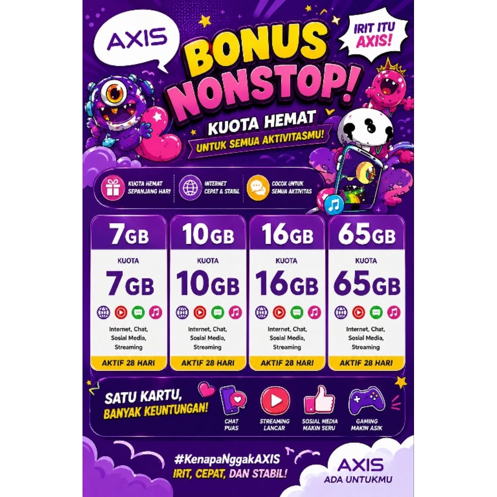 KARTU AXIS 7GB,10GB,16GB,65GB