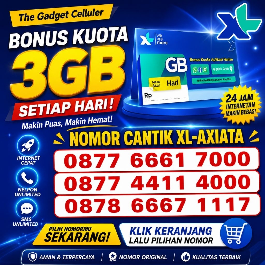 Kartu Perdana Nomor Cantik XL-Axiata Mudah Registrasi Nasional 4G/5G+ | Kuota 3GB (0001)