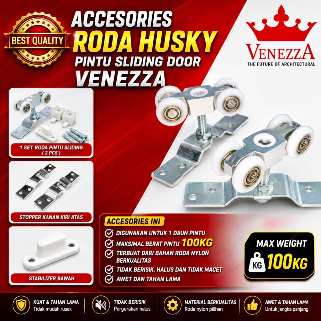 Acessories Roda Husky Pintu Sliding/Geser/Lipat Aluminium VENEZZA Komplit Set Maks.100kg