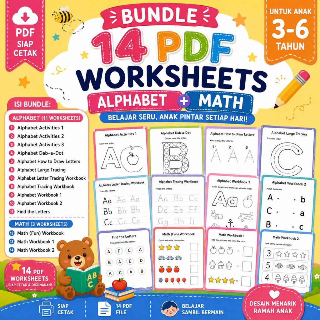 Worksheet Anak PDF 100+ Lembar Siap Cetak Paket Preschool PAUD TK