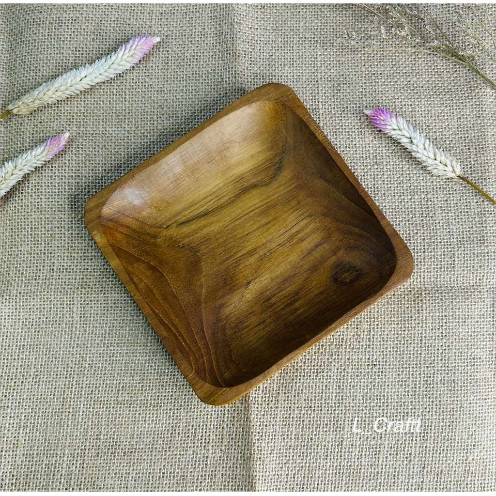 piring kayu/piring saji/piring kayu jati kotak 15x15cm