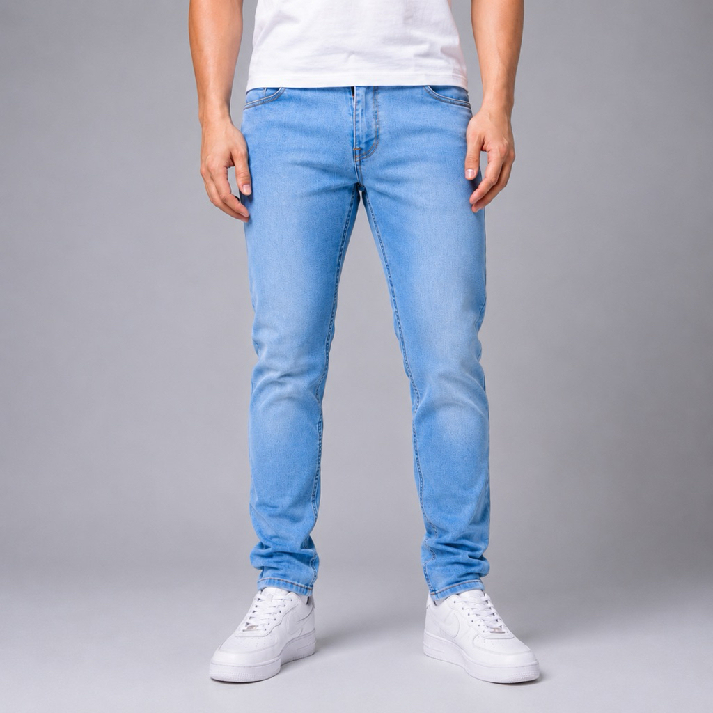 JN CRAFTED DENIM - Celana Jeans Panjang Pria Skinny Stretch Bio Bleach Biru Muda Size 28 - 46