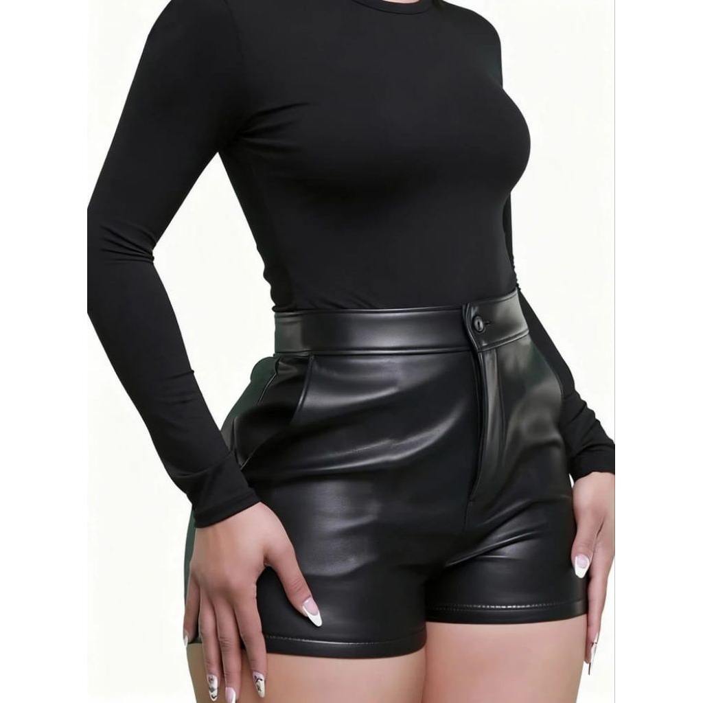 Korean Style Hotpants PU Leather Highwaist Wanita | Short Pants