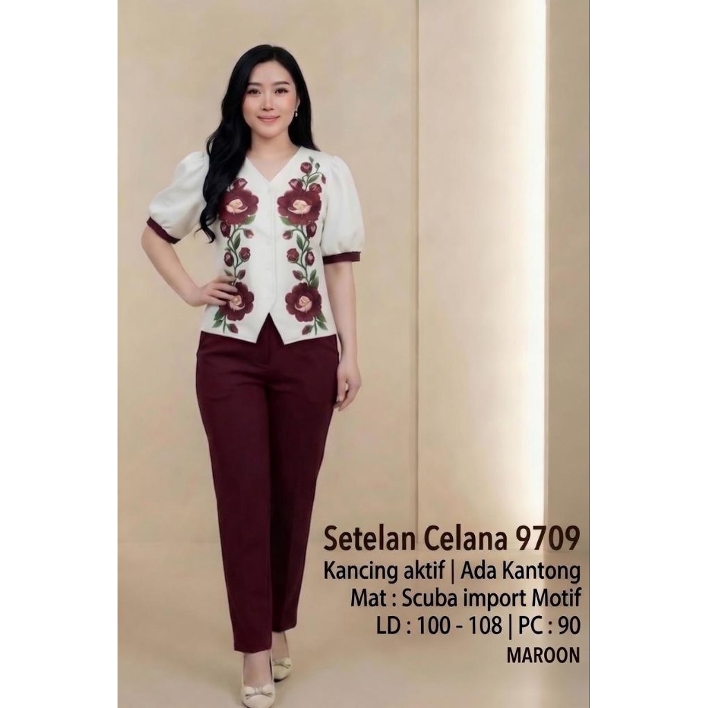 Setelan celana  9709 Kancing aktif Celana Ada KantongMat : Scuba import Motif LD : 100 - 108 | PC : 